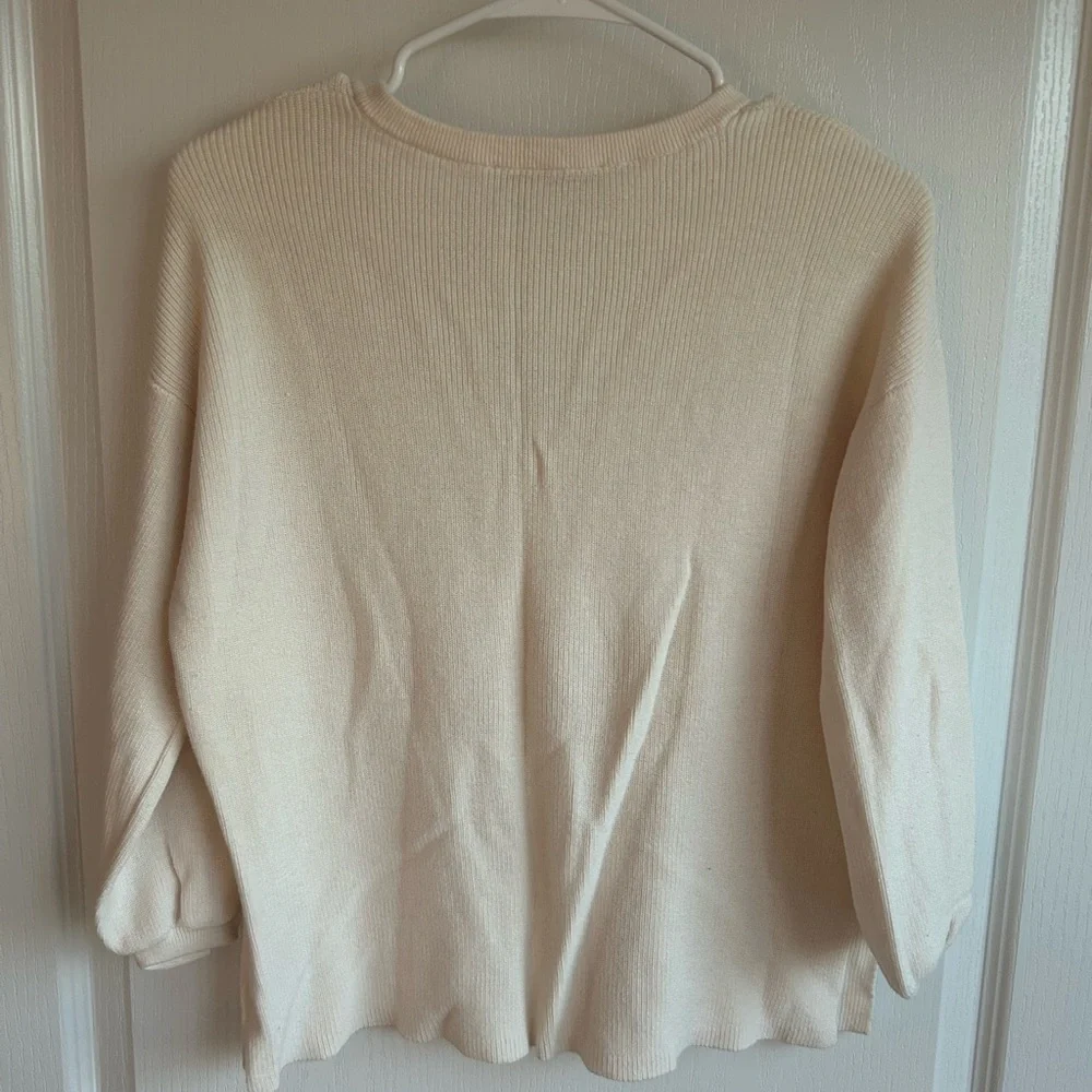 LOFT Cream Ribbed Button-Front Cardigan - Picture 3 of 3